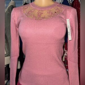 Pink Lace Detail Women's Sweater
